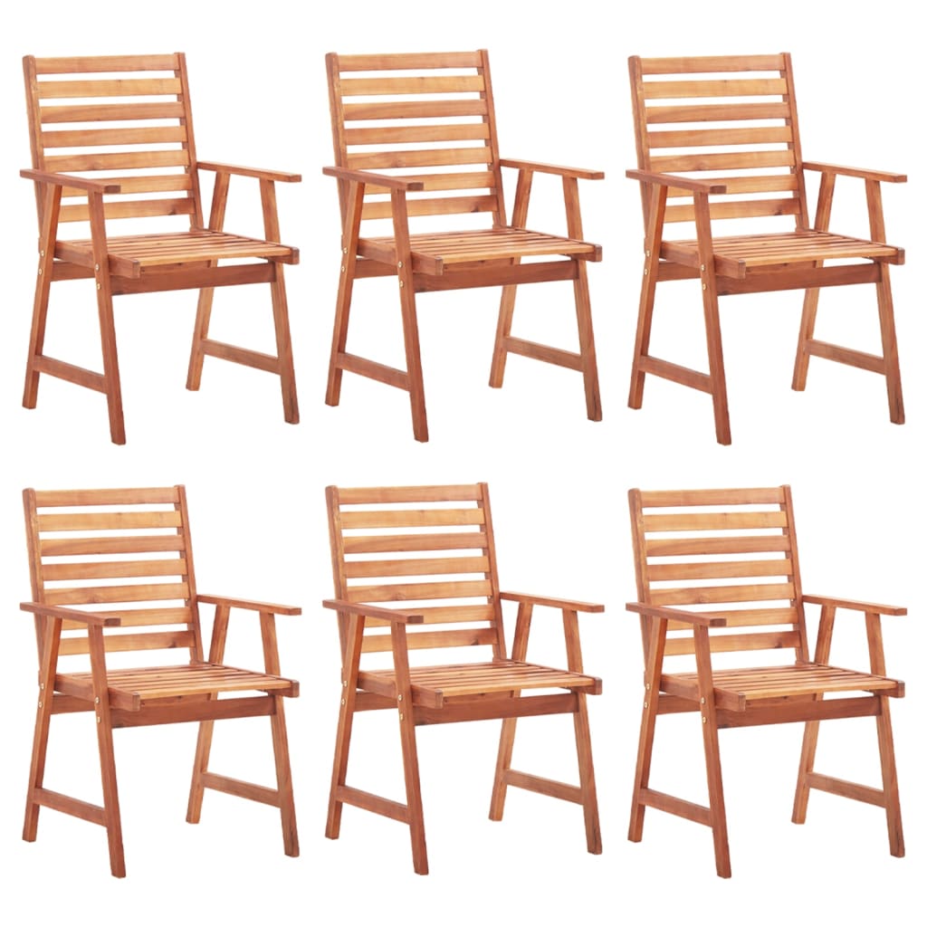 vidaXL Vonkajšie jedálenské stoličky 6 ks s podložkami masívne akáciové drevo