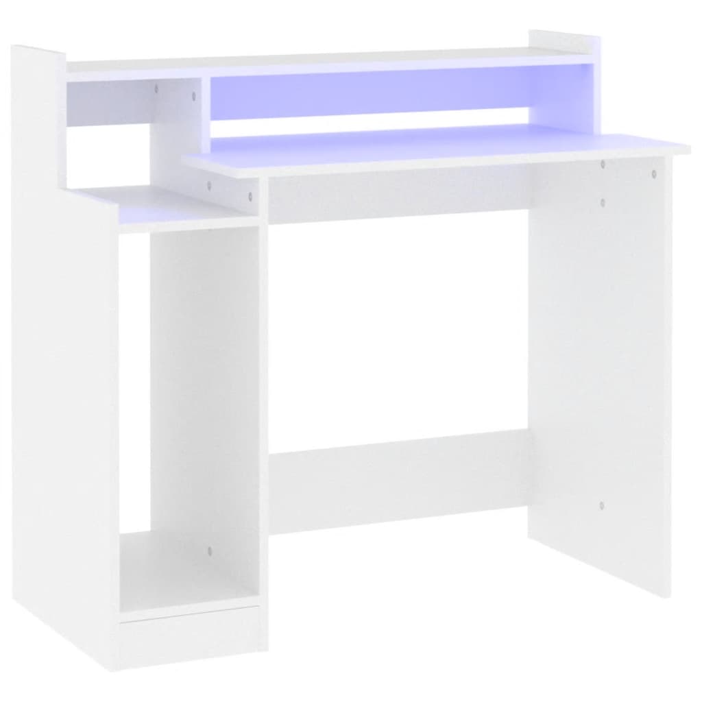 vidaXL Stôl s LED svetlami, biely 97x45x90 cm, kompozitné drevo