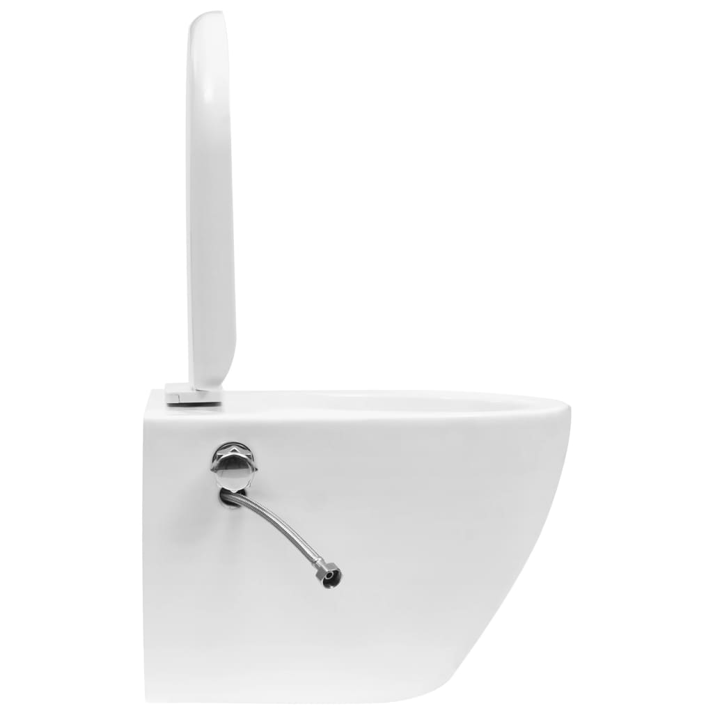 vidaXL Závesné bezokrajové WC so skrytou nádržkou biele keramické