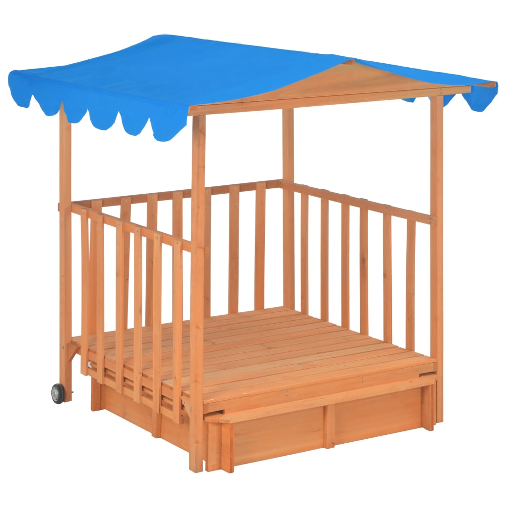 vidaXL Detský domček s pieskoviskom, jedľové drevo, modrý UV50