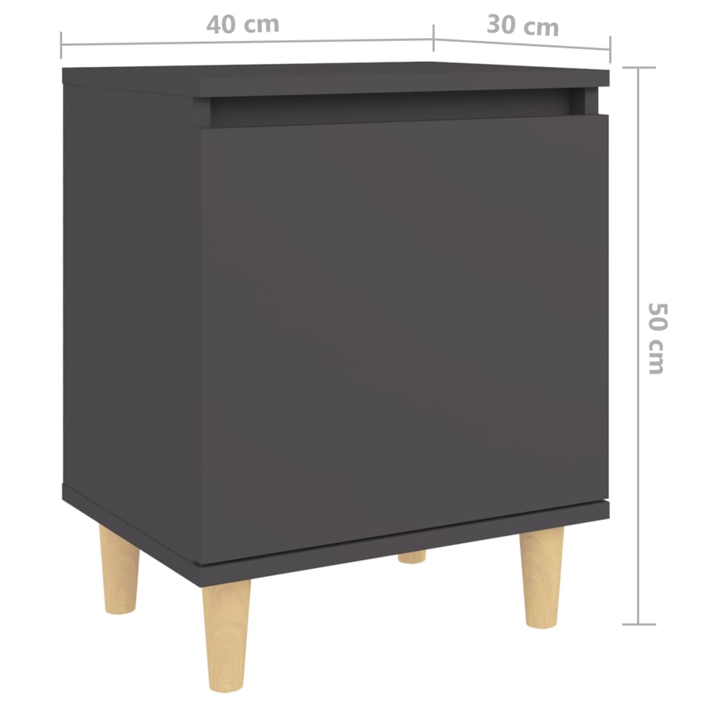 vidaXL Nočné stolíky 2 ks nohy z masívneho dreva sivé 40x30x50 cm