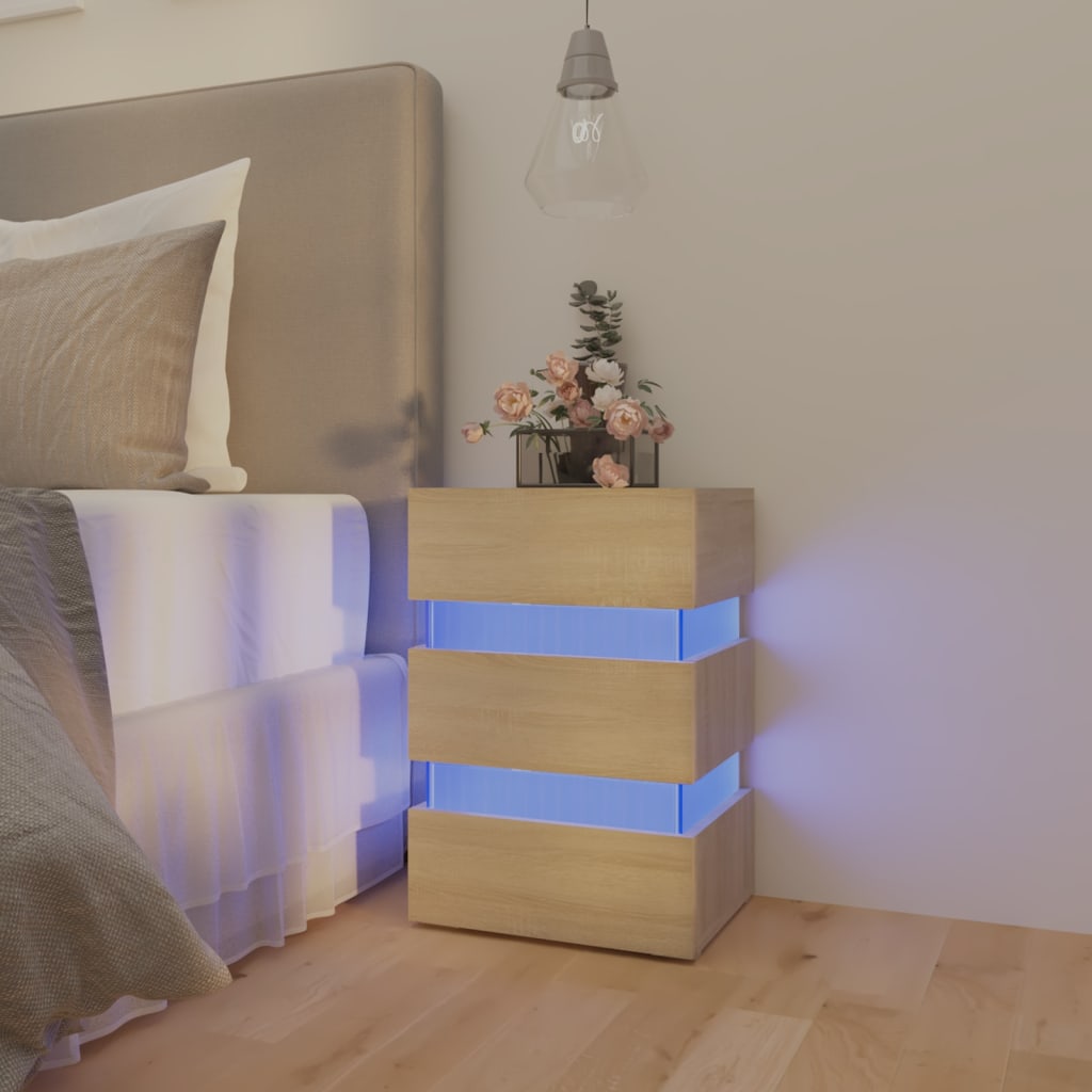 vidaXL Nočný stolík s LED, dub sonoma 45x35x67 cm, kompozitné drevo