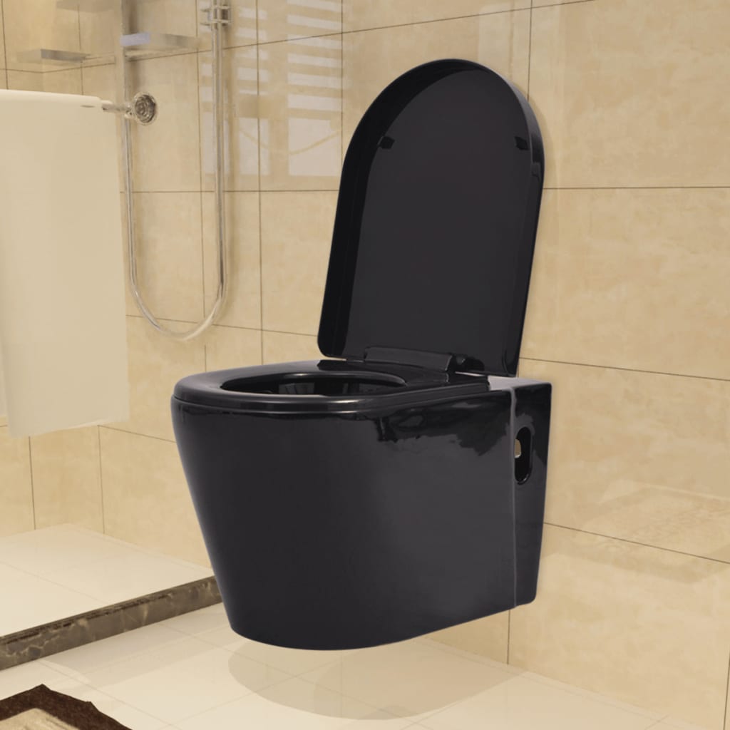 vidaXL Keramické závesné WC, čierne