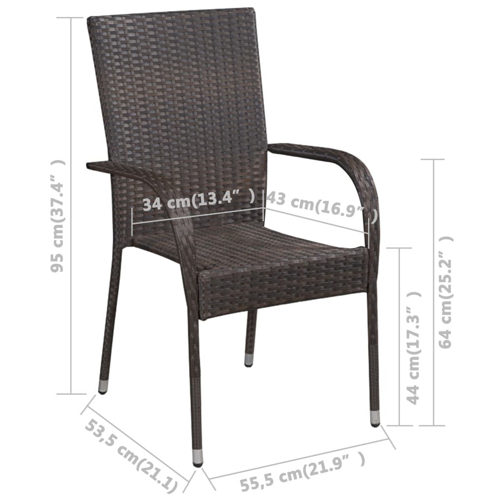 vidaXL Stohovateľné vonkajšie stoličky 4 ks polyratan hnedé