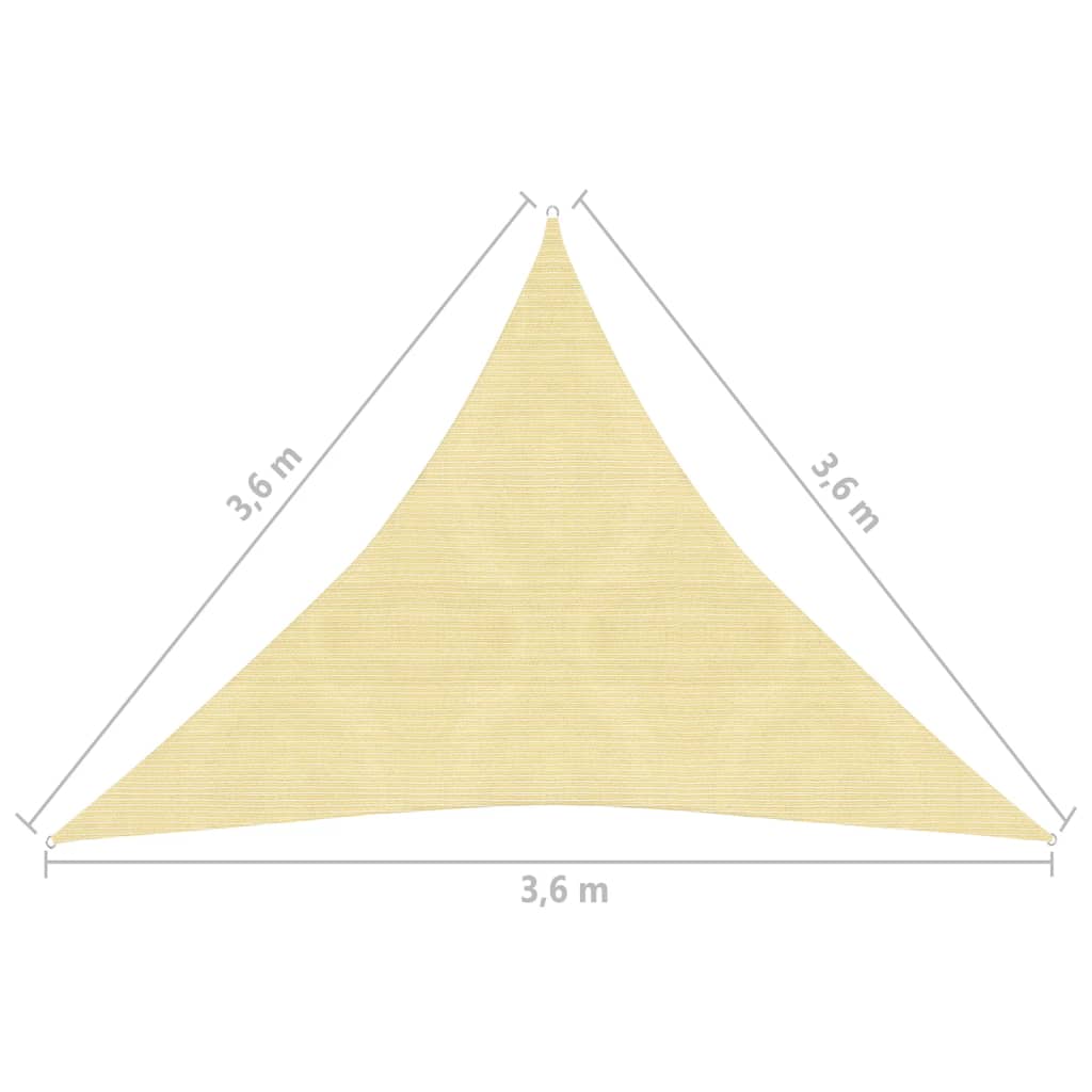 vidaXL Slnečná plachta z HDPE, trojuholníková, 3.6x3.6x3.6 m, krémová