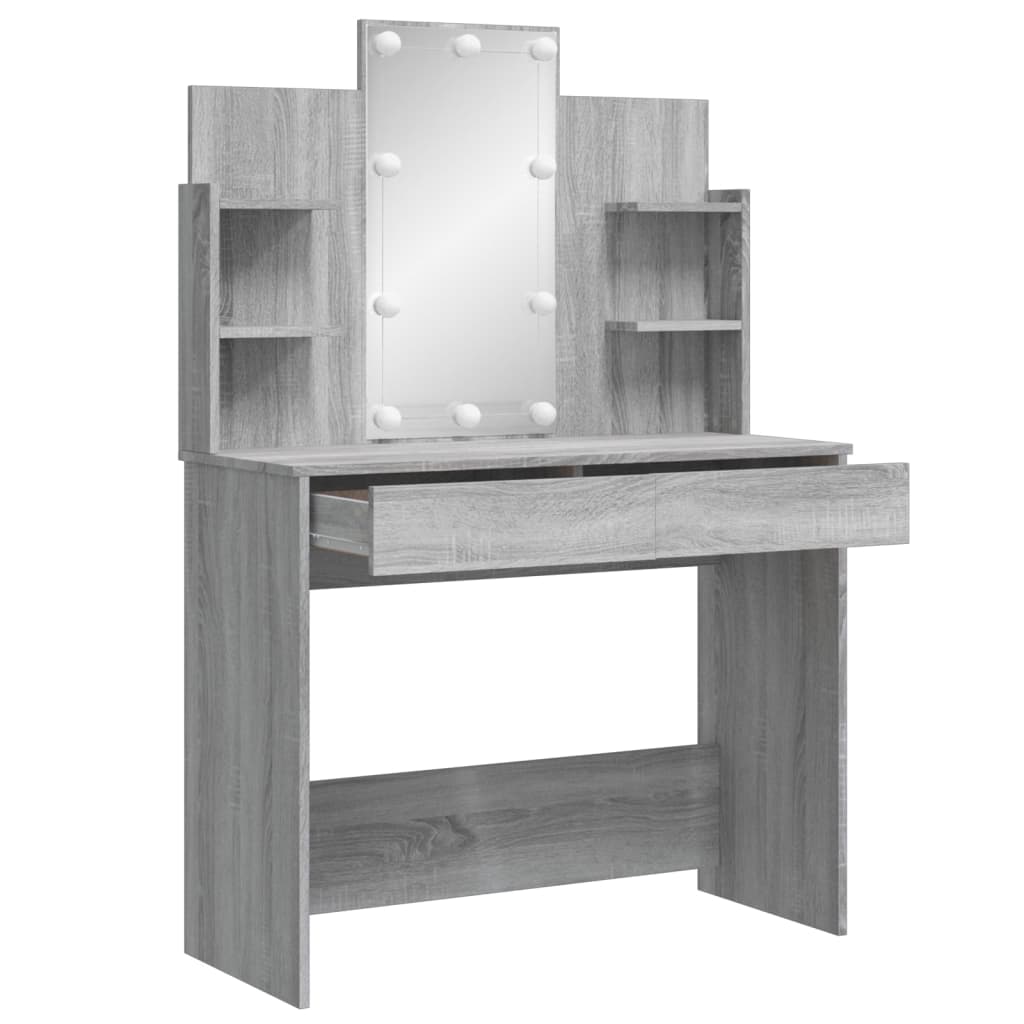 vidaXL Toaletný stolík s LED svetlami sivý sonoma 96x40x142 cm