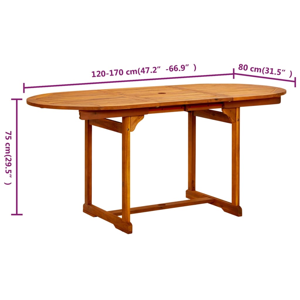 vidaXL Záhradný jedálenský stôl (120-170)x80x75 cm masívne akáciové drevo