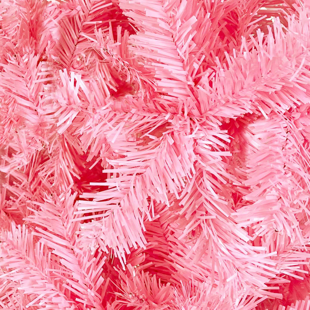 vidaXL Úzky osvetlený vianočný stromček s guľami, ružový 120 cm