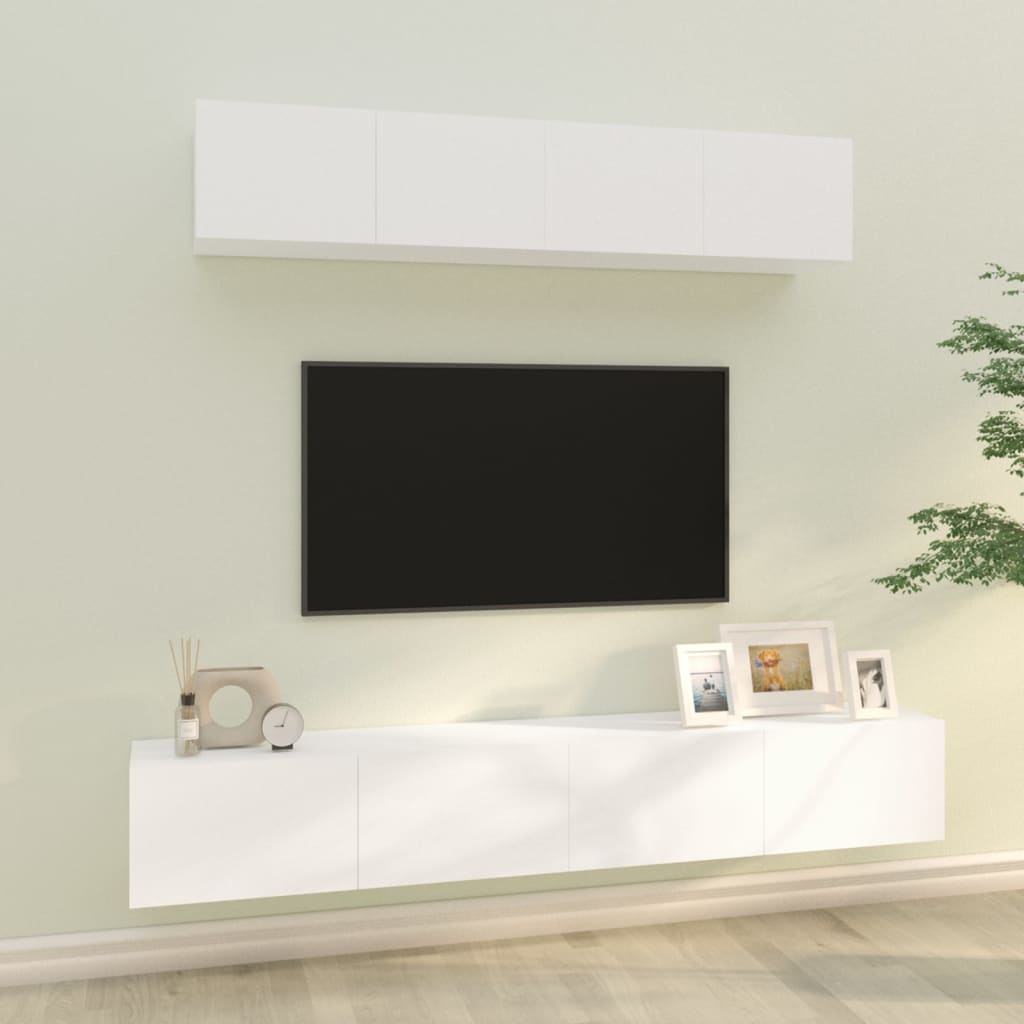 vidaXL 4-dielna súprava TV skriniek biela spracované drevo