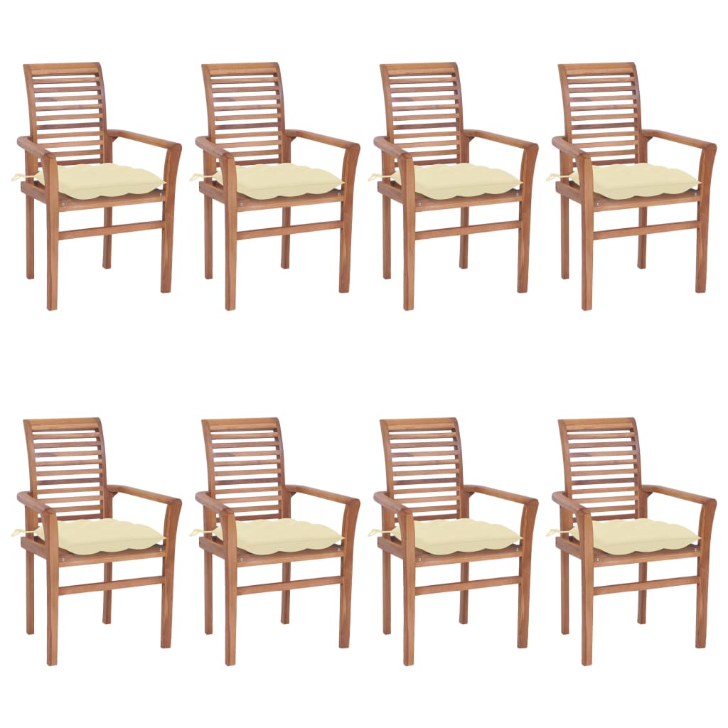 vidaXL Jedálenské stoličky 8 ks krémovo-biele sedáky tíkový masív