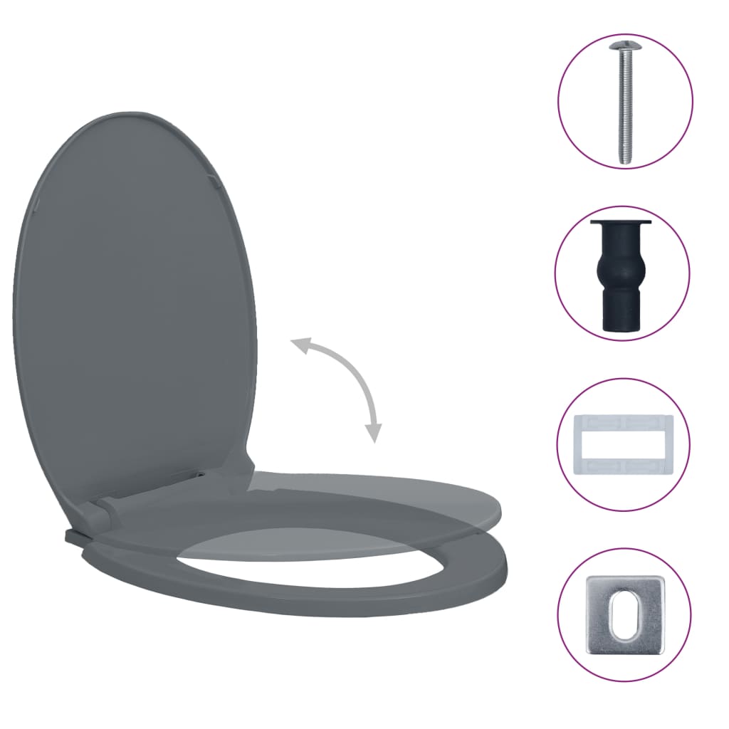 vidaXL WC sedadlo, pomalé sklápanie, rýchloupínacie, sivé, oválne