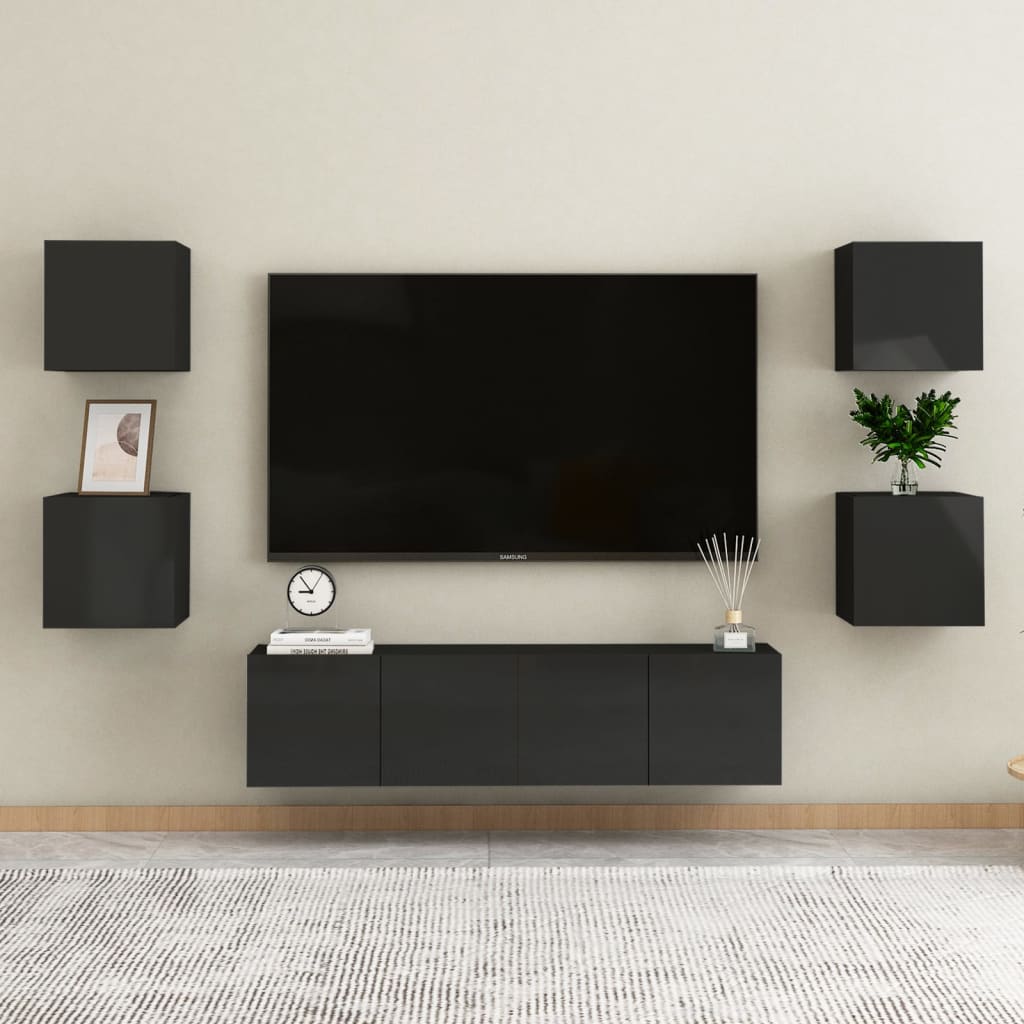 vidaXL Nástenné TV skrinky 4 ks lesklé čierne 30,5x30x30 cm