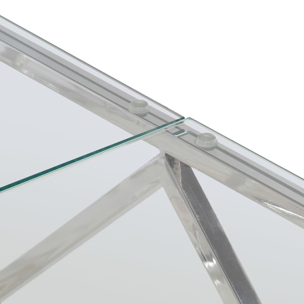 vidaXL Konferenčný stolík strieborný nehrdzavejúca oceľ a tvrdené sklo