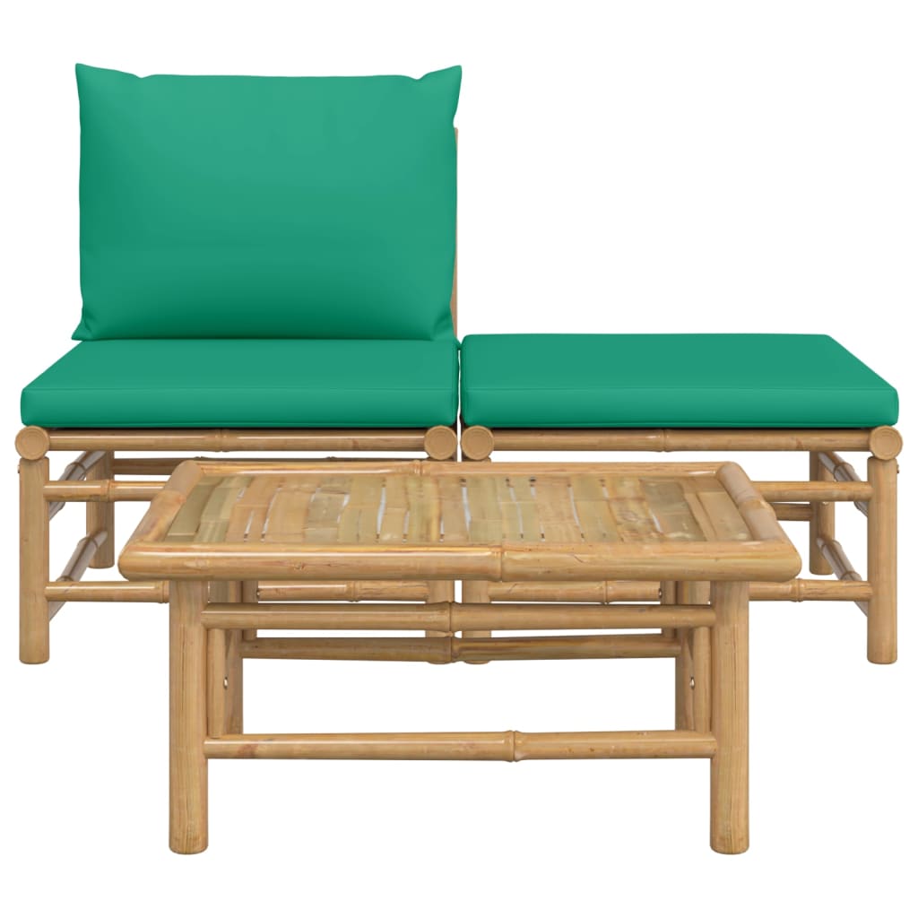 vidaXL 3-dielna záhradná sedacia súprava zelené vankúše bambus