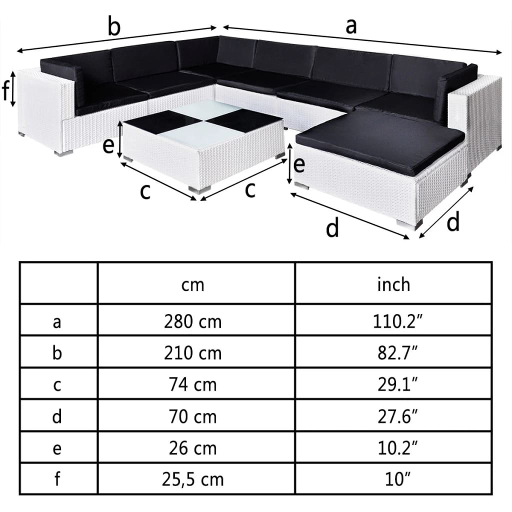 vidaXL 8-dielna záhradná sedacia súprava+podložky, biela, polyratan