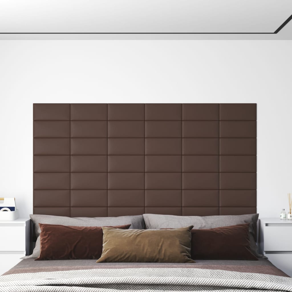 vidaXL Nástenné panely 12 ks hnedé 30x15 cm umelá koža 0,54 m²