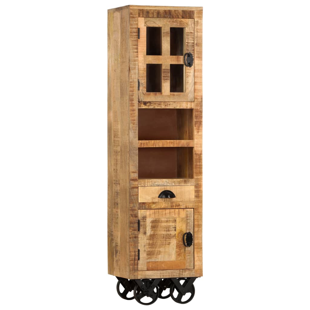 vidaXL Vysoká skrinka na kolečkách 38x30x143 cm masívne surové mangovníkové drevo