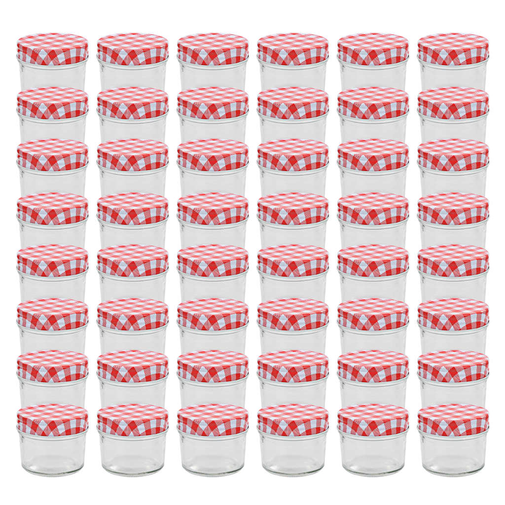 vidaXL Sklenené zaváracie poháre s bielo-červenými viečkami 48 ks 110 ml