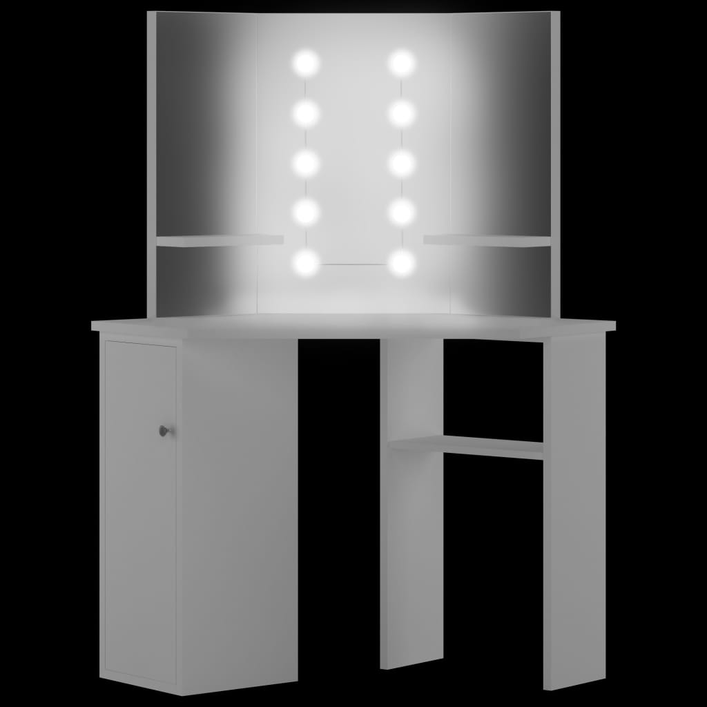 vidaXL Rohový toaletný stolík make-up stolík s LED osvetlením biely