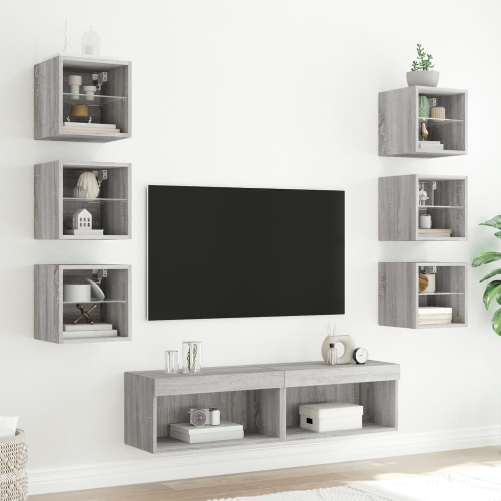 vidaXL 8-dielne TV nástenné skrinky s LED sivé sonoma kompozitné drevo