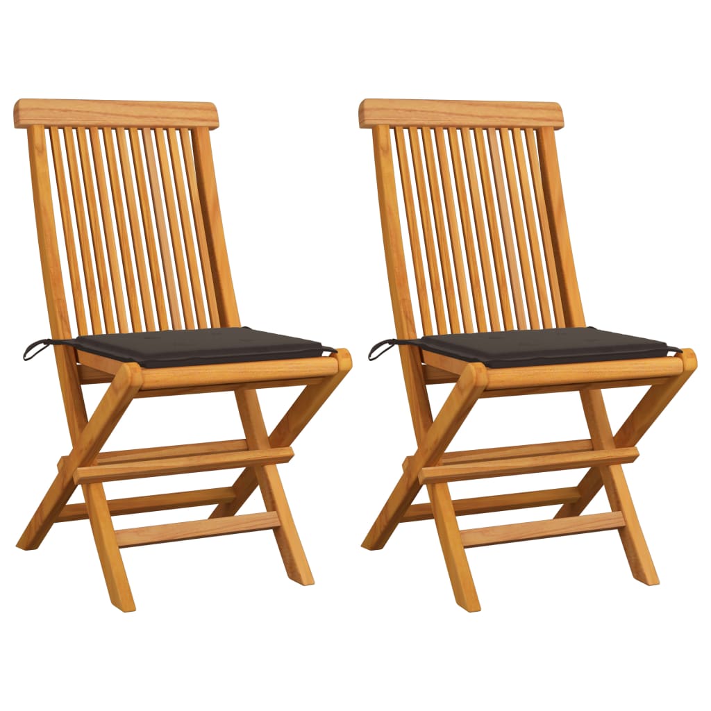vidaXL Záhradné stoličky, sivohnedé podložky 2 ks, tíkový masív