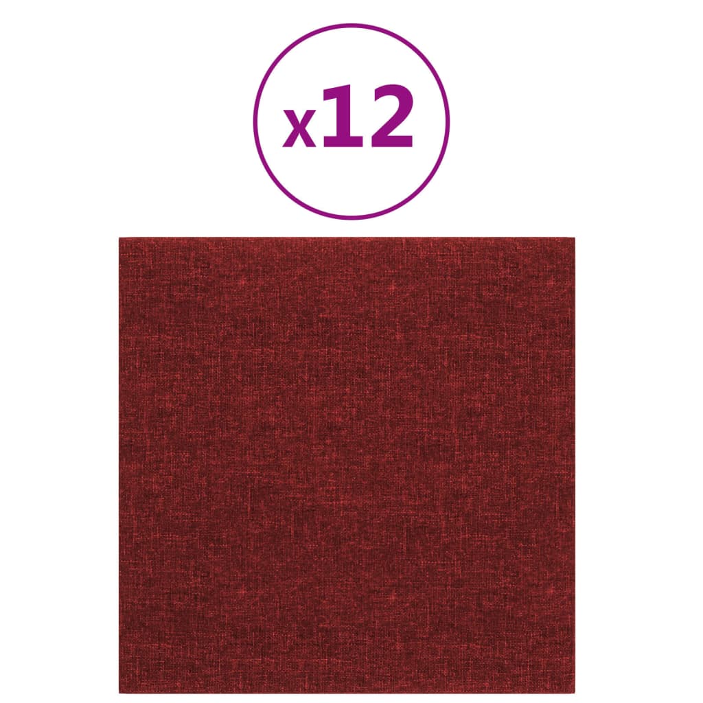 vidaXL Nástenné panely 12 ks vínovočervené 30x30 cm látkové 1,08 m²