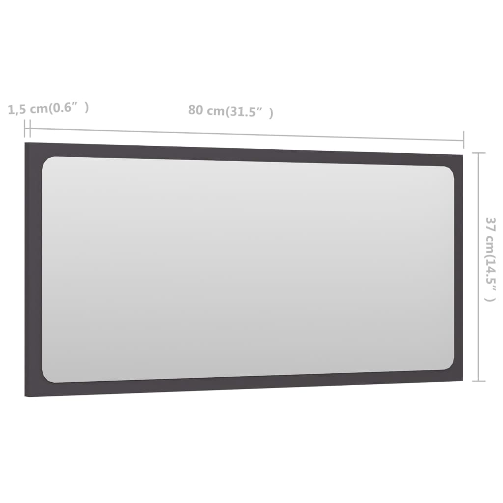 vidaXL Kúpeľňové zrkadlo, sivé 80x1,5x37 cm, kompozitné drevo