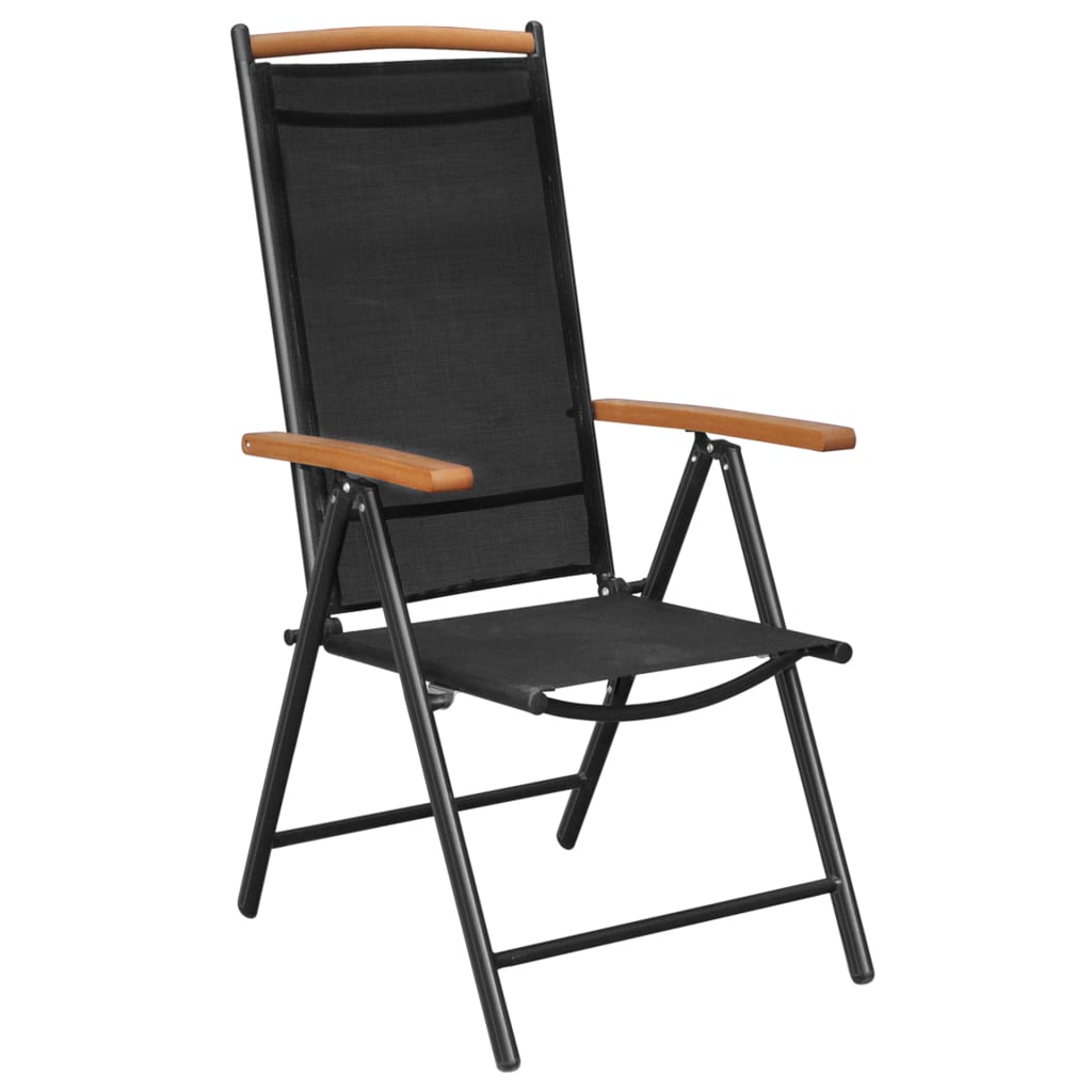 vidaXL 9-dielna vonkajšia jedálenská súprava so skladacími stoličkami čierna hliníková
