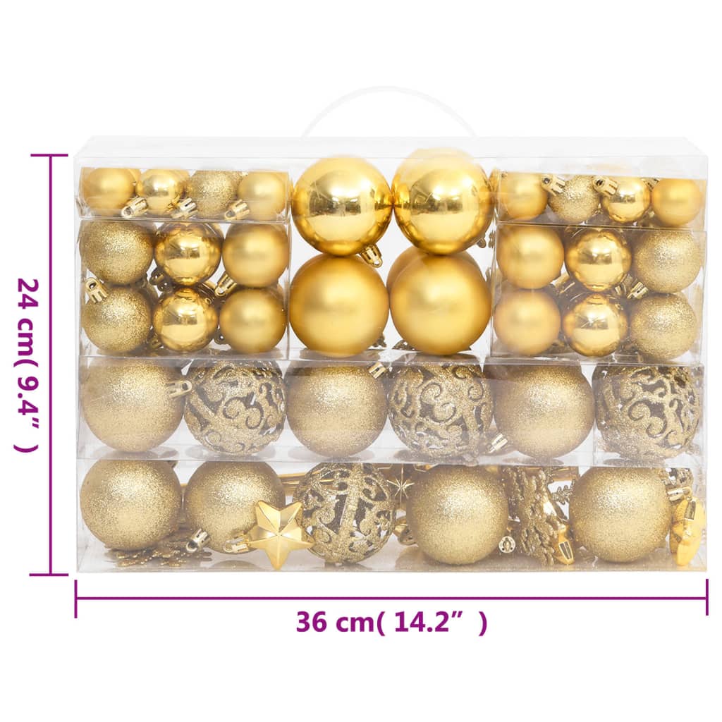 vidaXL 111-dielna sada vianočných ozdôb zlatá polystyrén