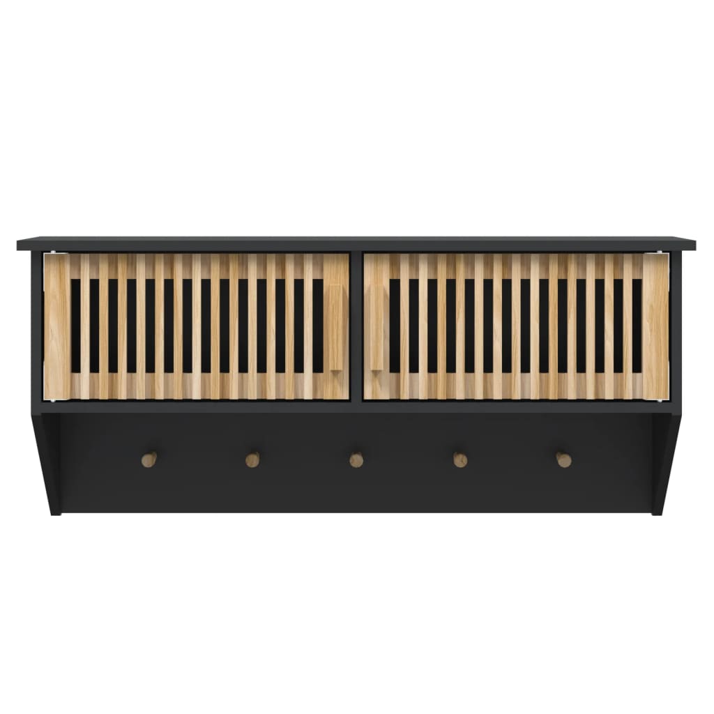 vidaXL Nástenná skriňa s háčikmi čierna 80x24x35,5 cm kompozitné drevo