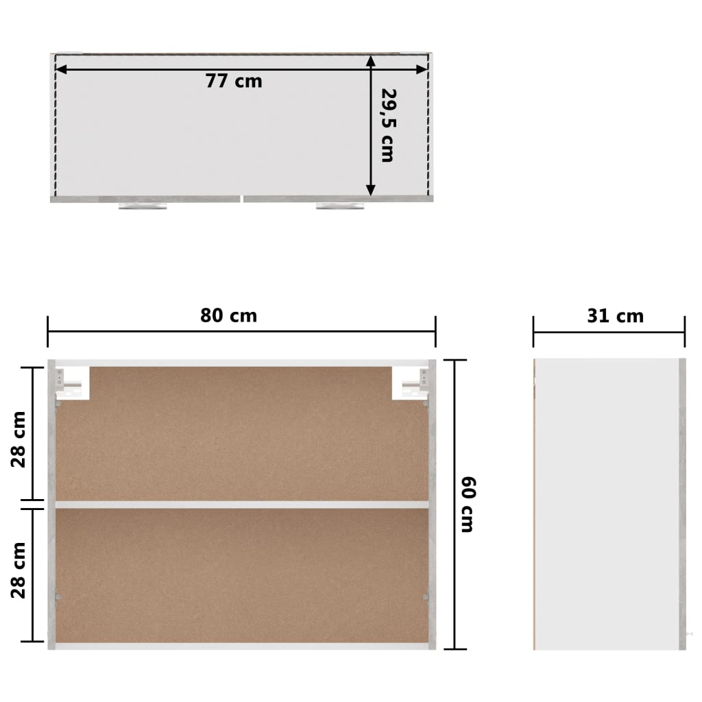 vidaXL Závesná skrinka, betónovo sivá 80x31x60 cm, kompozitné drevo