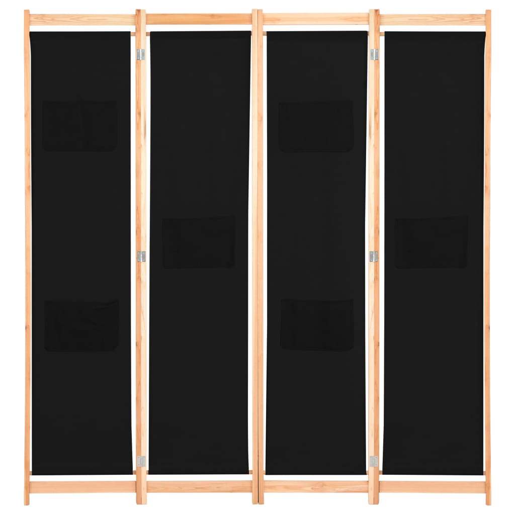 vidaXL 4-panelový paraván čierny 160x170x4 cm látkový