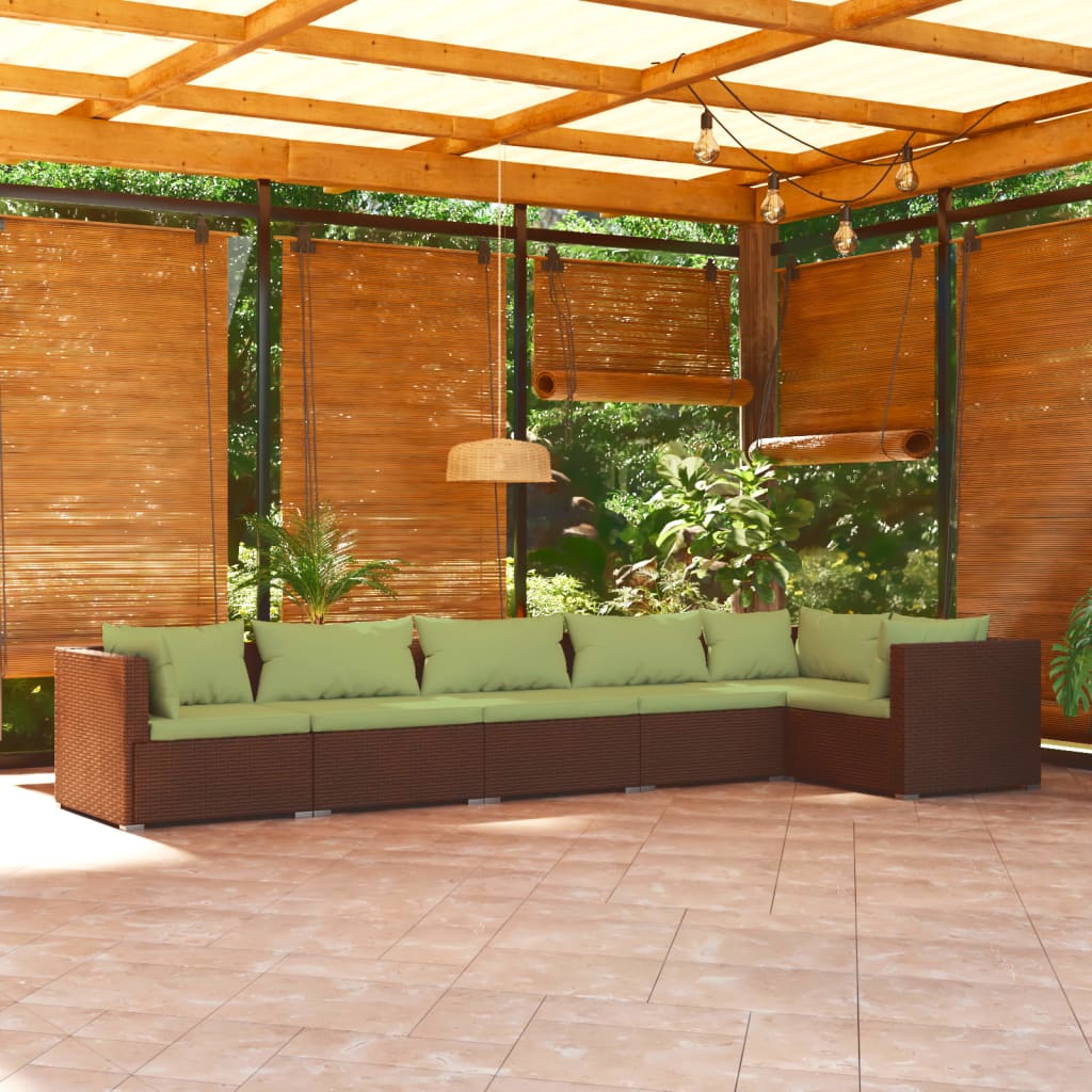 vidaXL 6-dielna záhradná sedacia súprava s vankúšmi polyratan hnedá