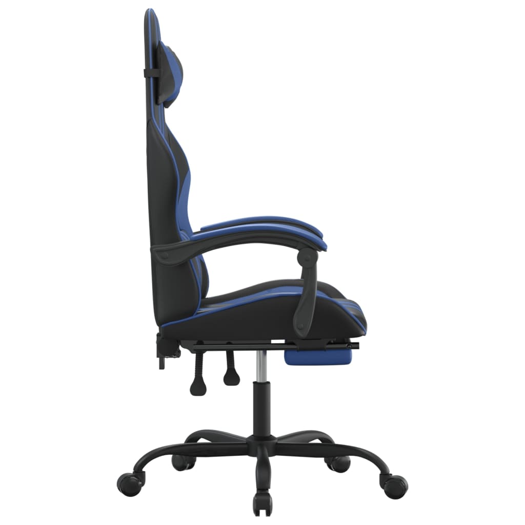 vidaXL Otočná herná stolička s podnožkou čierna a modrá umelá koža