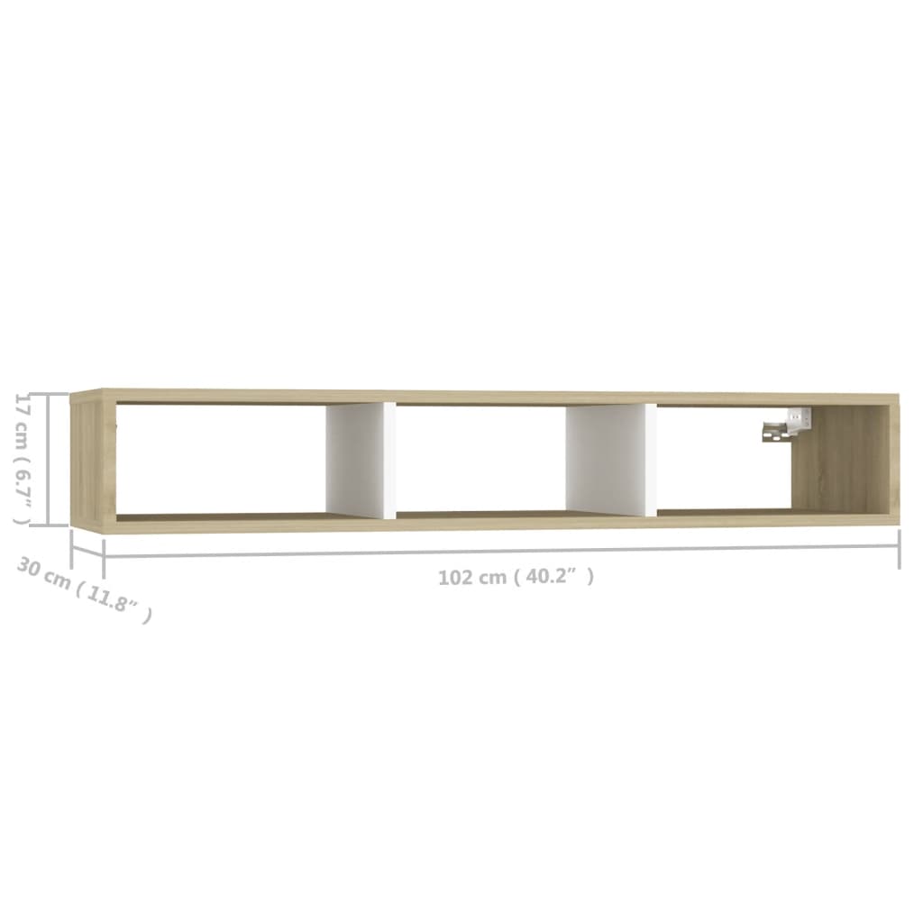vidaXL Nástenná polica, biela+sonoma 102x30x17 cm, kompozitné drevo