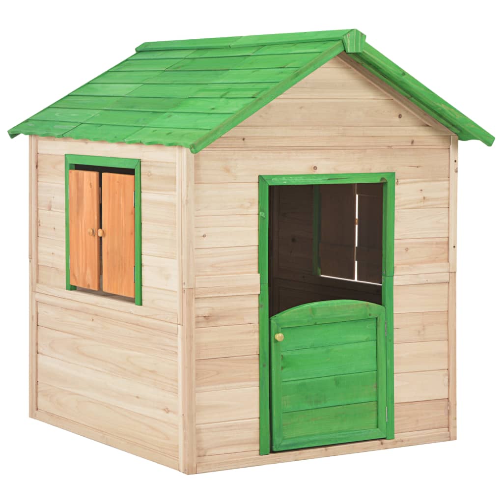 vidaXL Detský domček na hranie, jedľové drevo, zelený