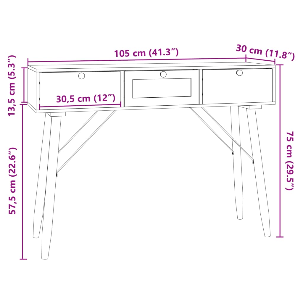 vidaXL Konzolový stolík so zásuvkami 105x30x75 cm kompozitné drevo