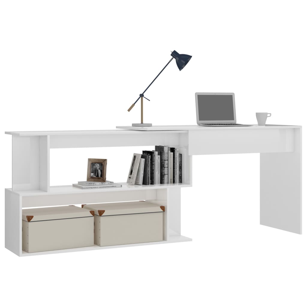 vidaXL Rohový stôl, lesklý biely 200x50x76 cm, kompozitné drevo