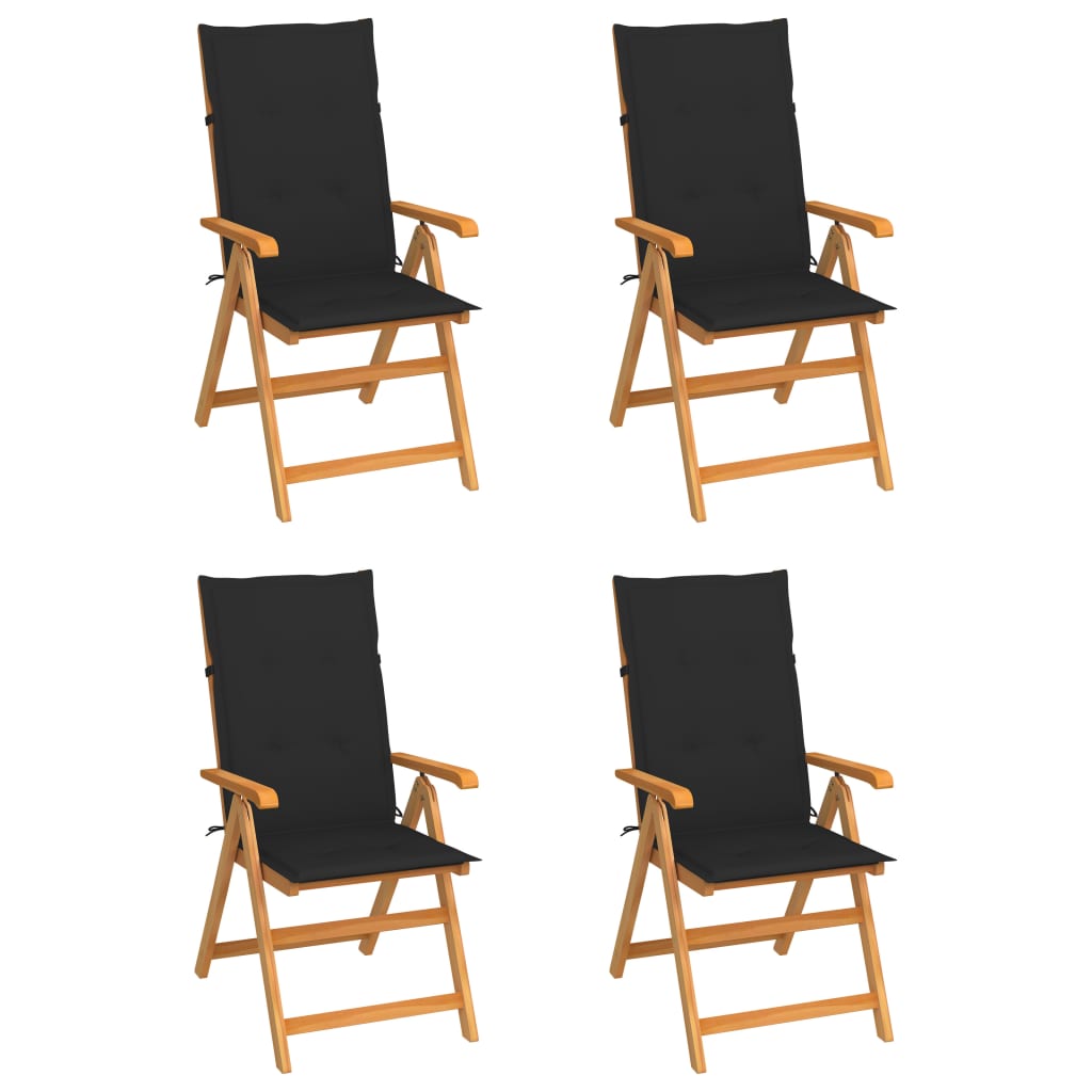 vidaXL Záhradné stoličky 4 ks s čiernymi podložkami teakový masív