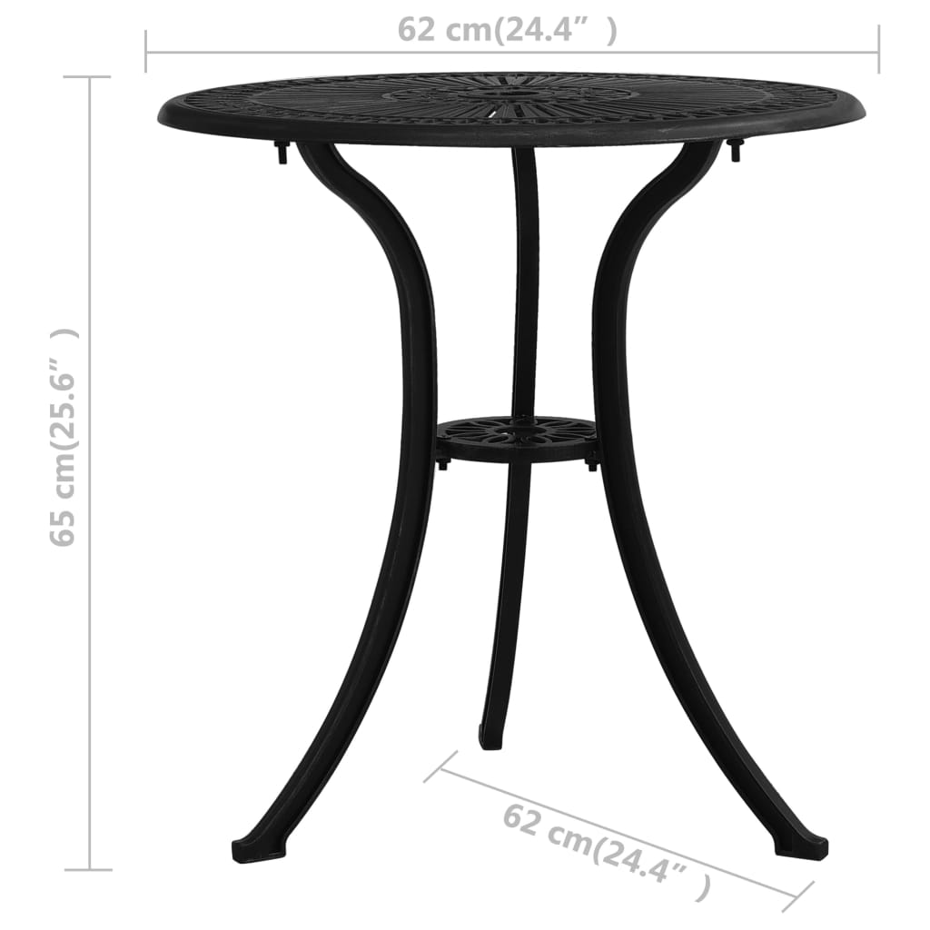 vidaXL Záhradný stôl čierny 62x62x65 cm liaty hliník