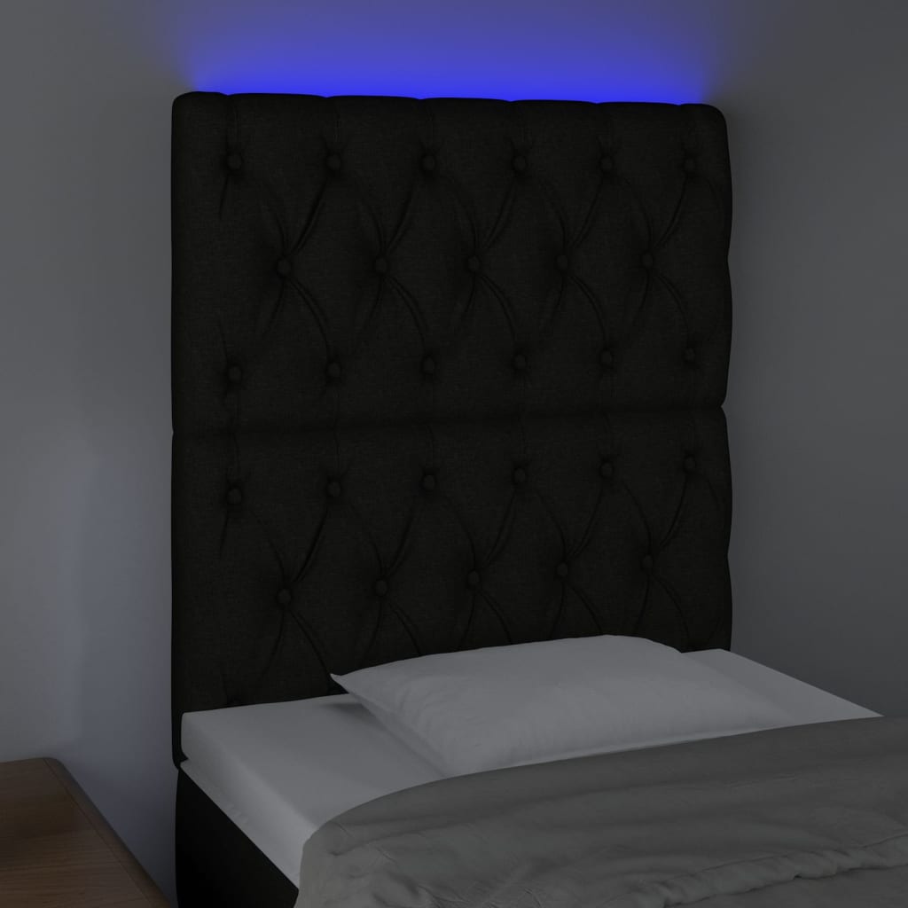 vidaXL Čelo postele s LED čierne 80x7x118/128 cm látka