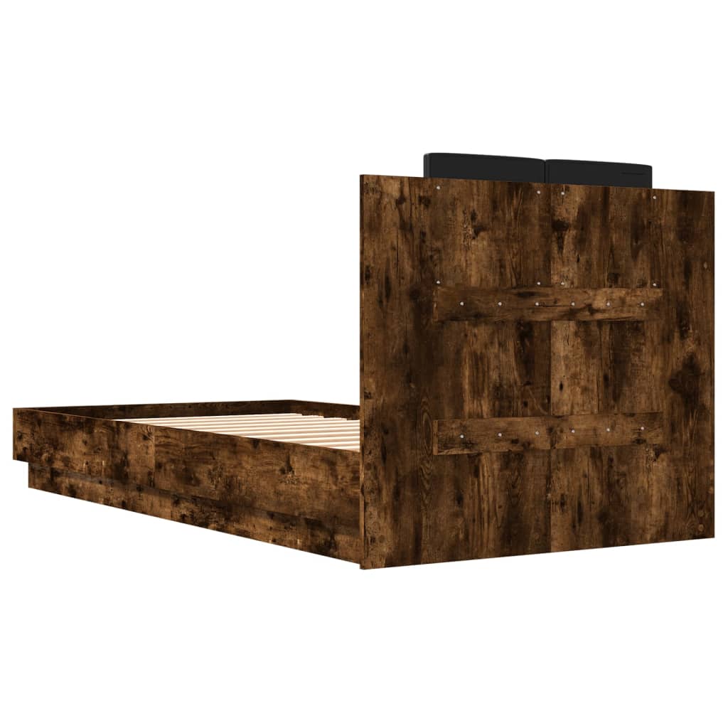 vidaXL Posteľný rám s čelom dymový dub 75x190 cm kompozitné drevo