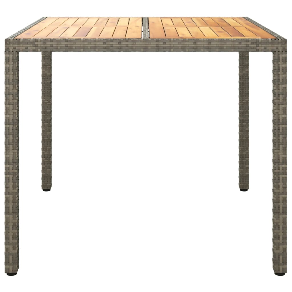 vidaXL Záhradný stôl 90x90x75 cm polyratan a akáciové drevo sivý