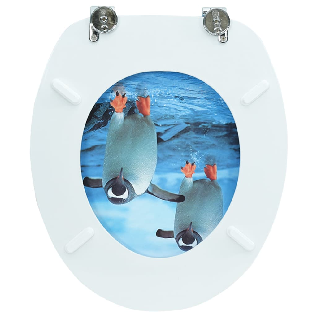 vidaXL WC sedadlo s vrchnákom MDF dizajn s tučniakmi
