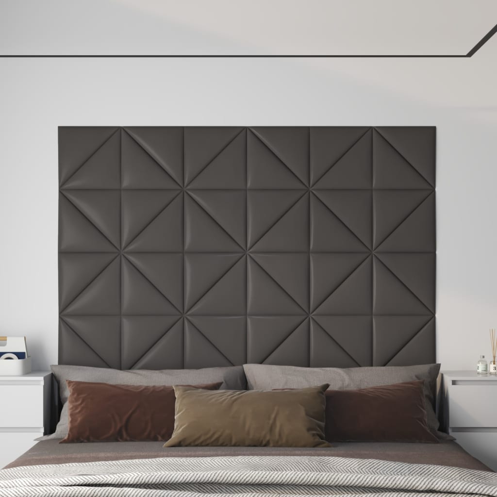 vidaXL Nástenné panely 12 ks sivé 30x30 cm umelá koža 0,54 m²