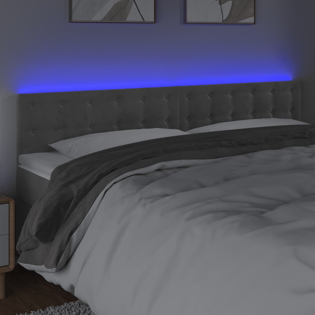 vidaXL Čelo postele s LED bledosivé 160x5x78/88 cm zamat