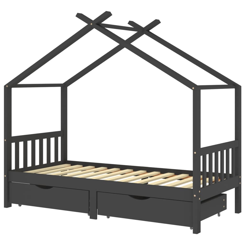 vidaXL Rám detskej postele so zásuvkami tmavosivý borovica 90x200 cm