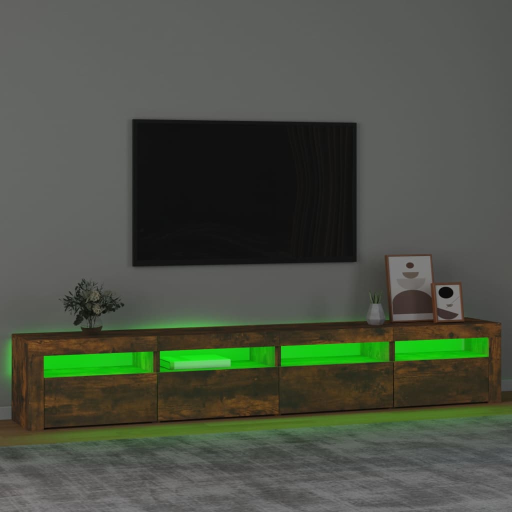 vidaXL TV skrinka s LED svetlami dymový dub 240x35x40 cm