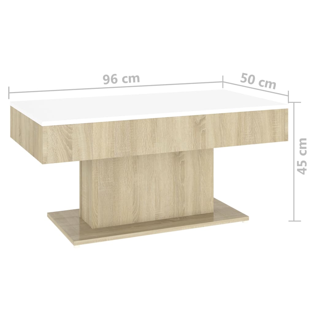 vidaXL Konferenčný stolík biely a dub sonoma 96x50x45 cm drevotrieska