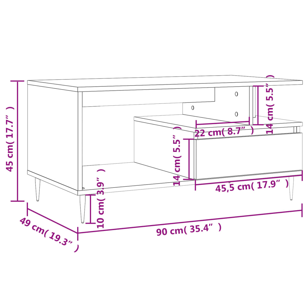vidaXL Konferenčný stolík betónový sivý 90x49x45 cm spracované drevo